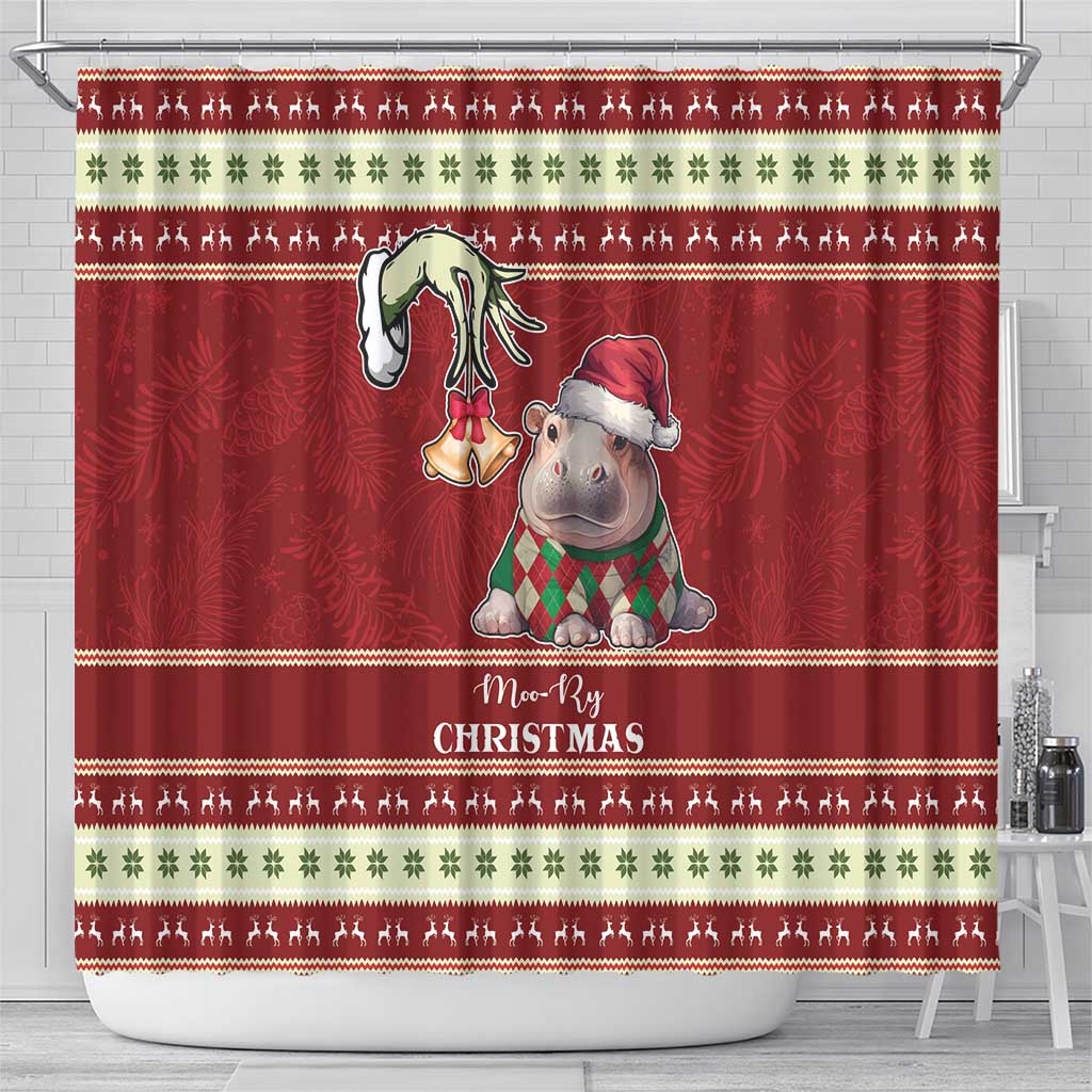 Moo Deng Moo-Ry Christmas Shower Curtain Santa Baby Pygmy Hippo