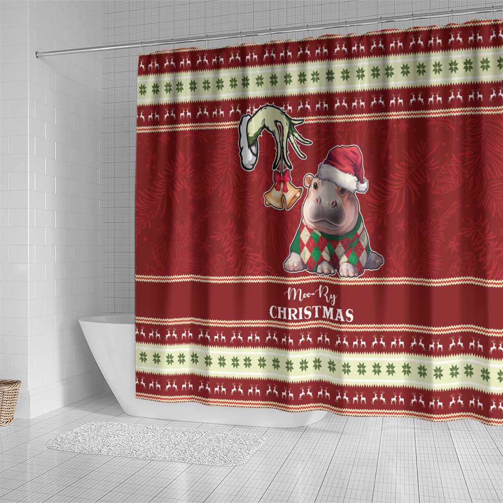 Moo Deng Moo-Ry Christmas Shower Curtain Santa Baby Pygmy Hippo