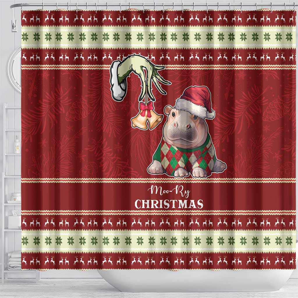Moo Deng Moo-Ry Christmas Shower Curtain Santa Baby Pygmy Hippo