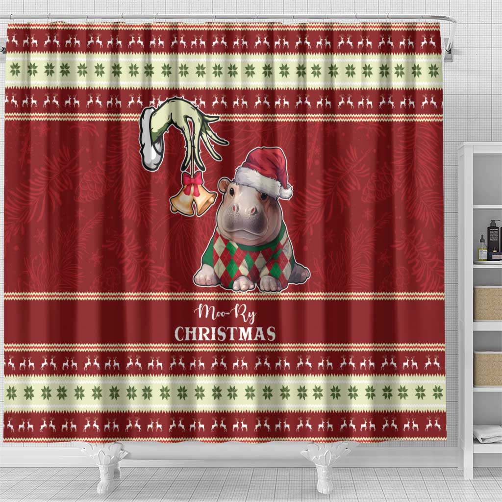 Moo Deng Moo-Ry Christmas Shower Curtain Santa Baby Pygmy Hippo