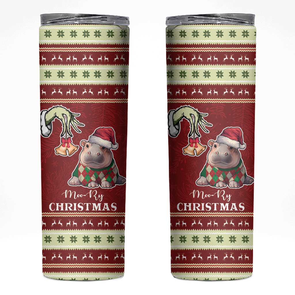 Moo Deng Moo-Ry Christmas Skinny Tumbler Santa Baby Pygmy Hippo - Wonder Print Shop