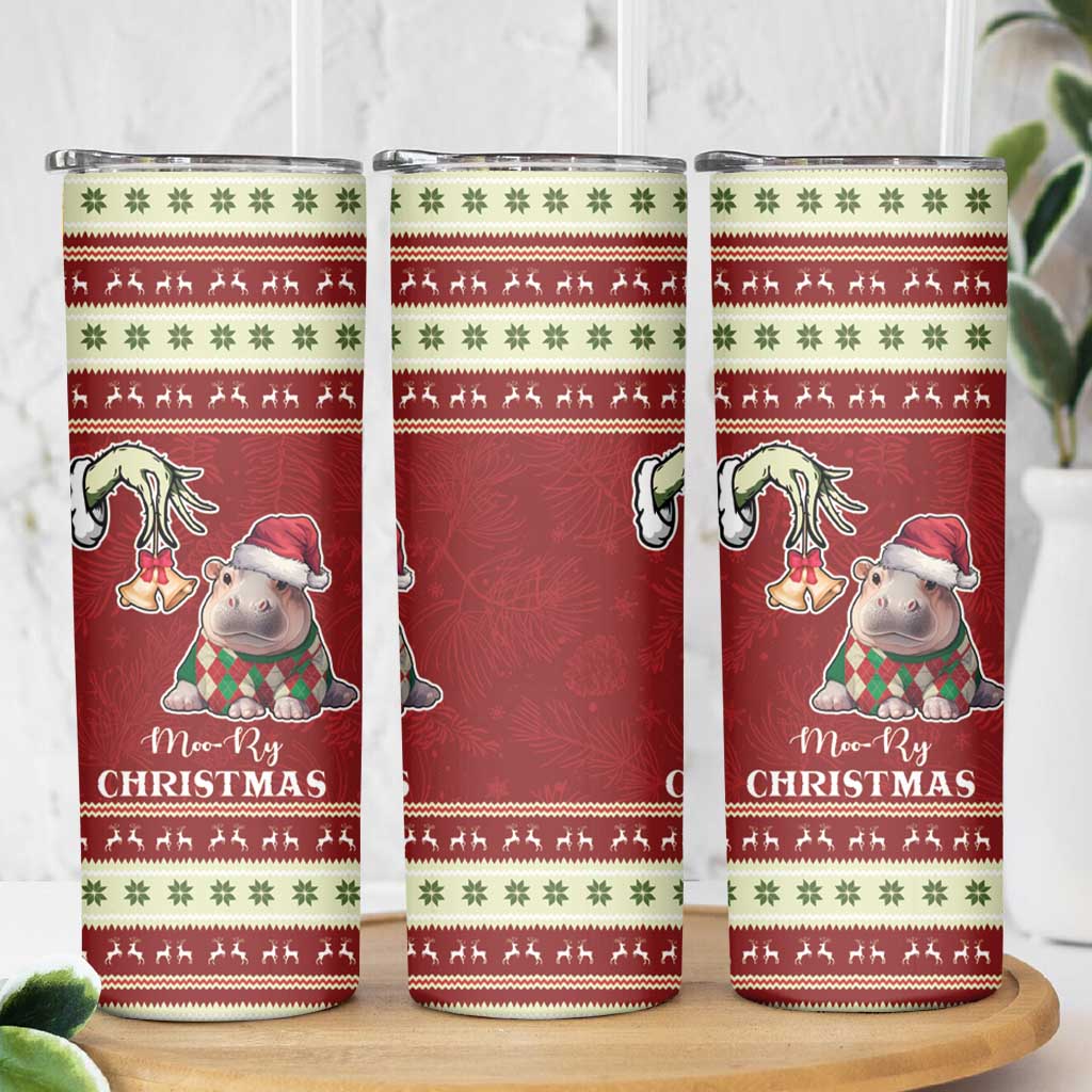 Moo Deng Moo-Ry Christmas Skinny Tumbler Santa Baby Pygmy Hippo - Wonder Print Shop