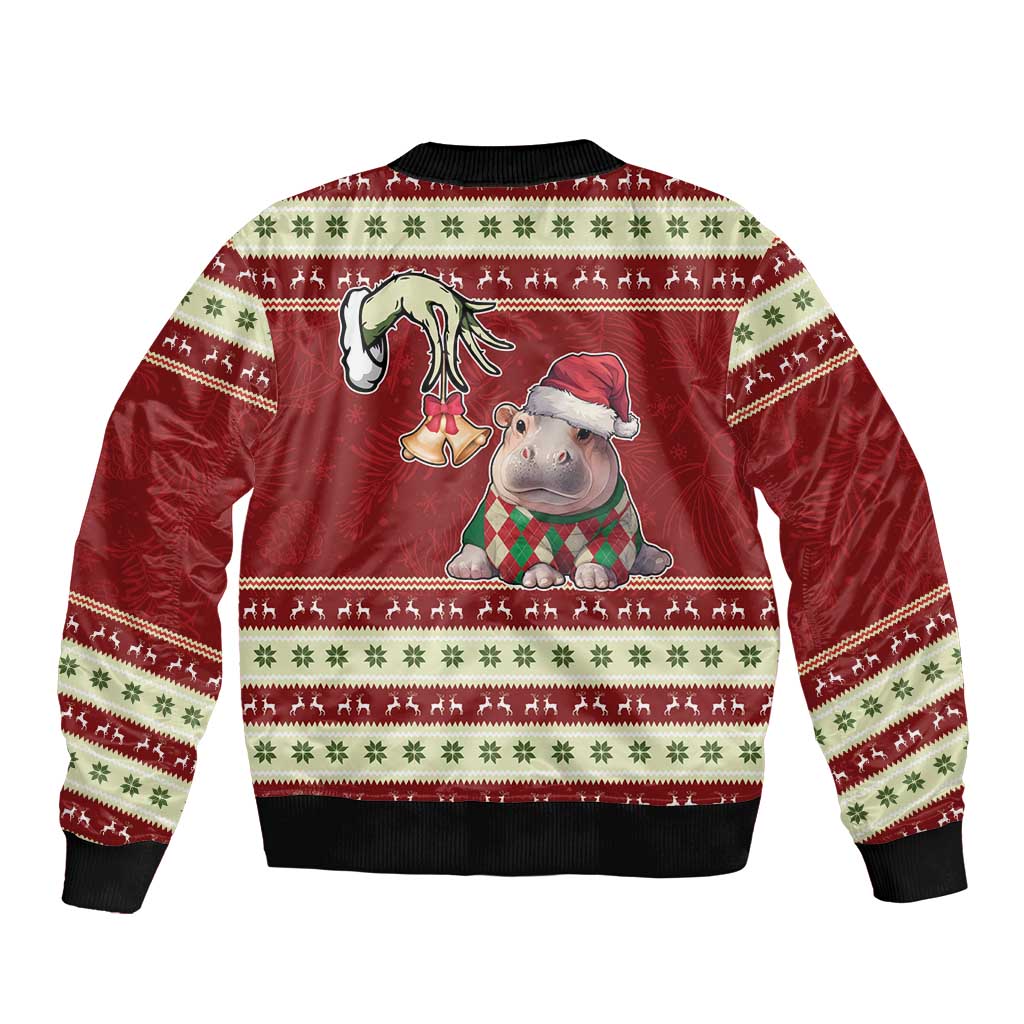 Moo Deng Moo-Ry Christmas Sleeve Zip Bomber Jacket Santa Baby Pygmy Hippo - Wonder Print Shop