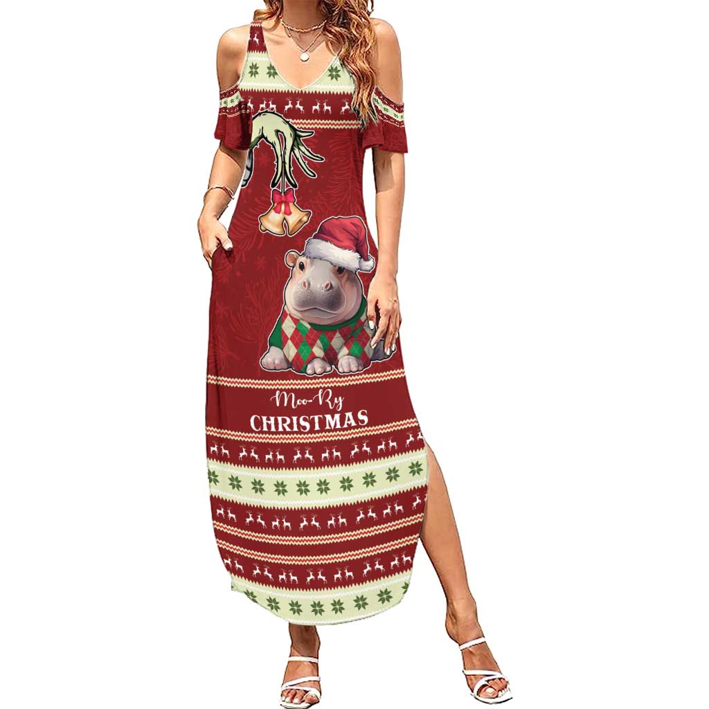 Moo Deng Moo-Ry Christmas Summer Maxi Dress Santa Baby Pygmy Hippo - Wonder Print Shop