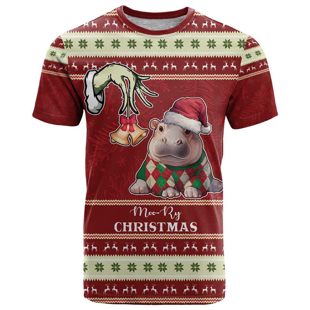 Moo Deng Moo-Ry Christmas T Shirt Santa Baby Pygmy Hippo - Wonder Print Shop