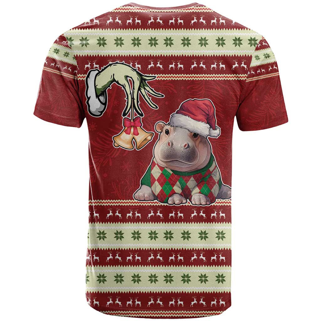 Moo Deng Moo-Ry Christmas T Shirt Santa Baby Pygmy Hippo - Wonder Print Shop
