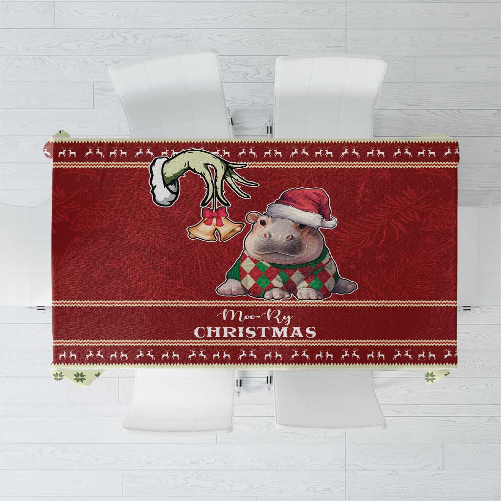 Moo Deng Moo-Ry Christmas Tablecloth Santa Baby Pygmy Hippo - Wonder Print Shop