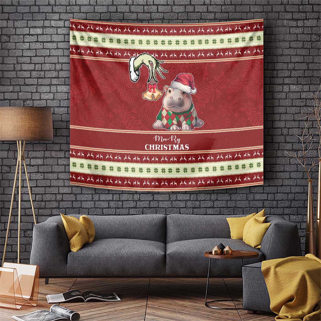 Moo Deng Moo-Ry Christmas Tapestry Santa Baby Pygmy Hippo - Wonder Print Shop