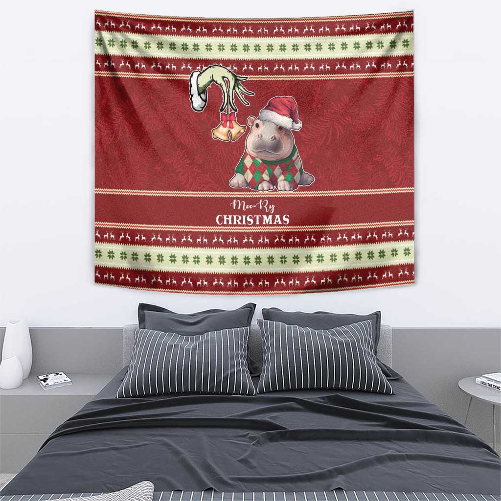 Moo Deng Moo-Ry Christmas Tapestry Santa Baby Pygmy Hippo - Wonder Print Shop