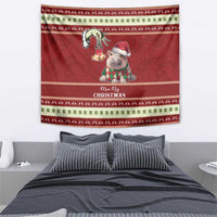 Moo Deng Moo-Ry Christmas Tapestry Santa Baby Pygmy Hippo - Wonder Print Shop