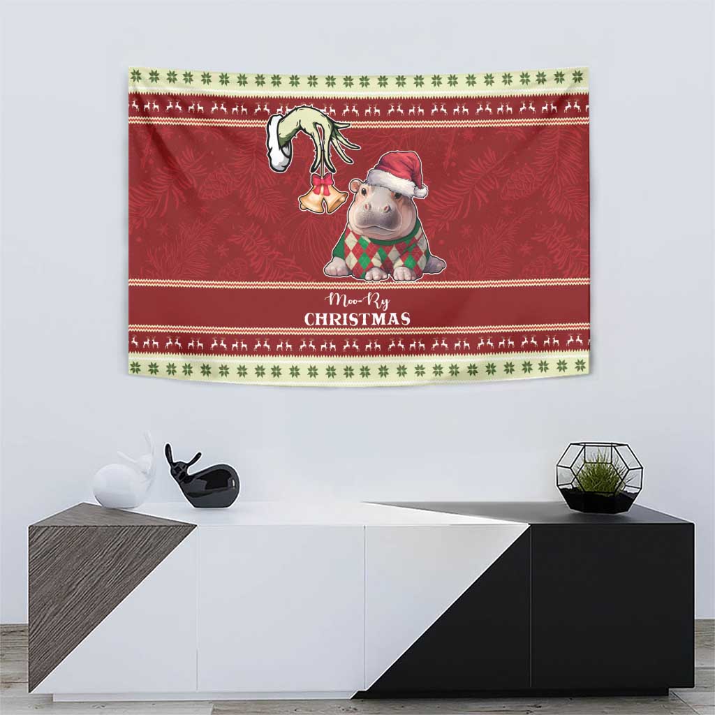 Moo Deng Moo-Ry Christmas Tapestry Santa Baby Pygmy Hippo - Wonder Print Shop