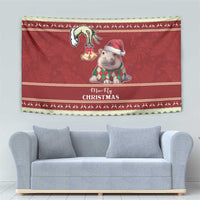 Moo Deng Moo-Ry Christmas Tapestry Santa Baby Pygmy Hippo - Wonder Print Shop