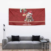 Moo Deng Moo-Ry Christmas Tapestry Santa Baby Pygmy Hippo - Wonder Print Shop