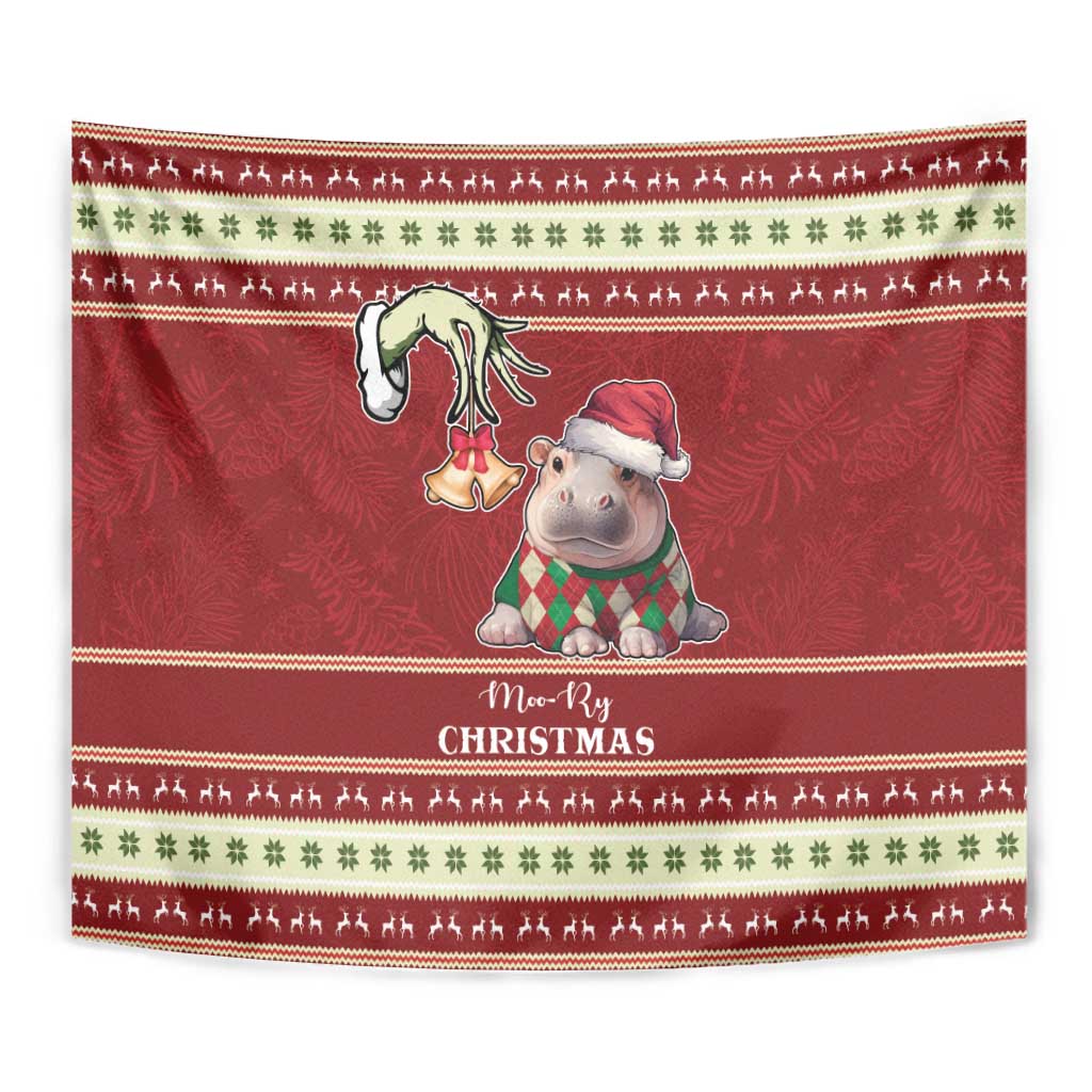 Moo Deng Moo-Ry Christmas Tapestry Santa Baby Pygmy Hippo - Wonder Print Shop
