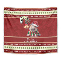 Moo Deng Moo-Ry Christmas Tapestry Santa Baby Pygmy Hippo - Wonder Print Shop
