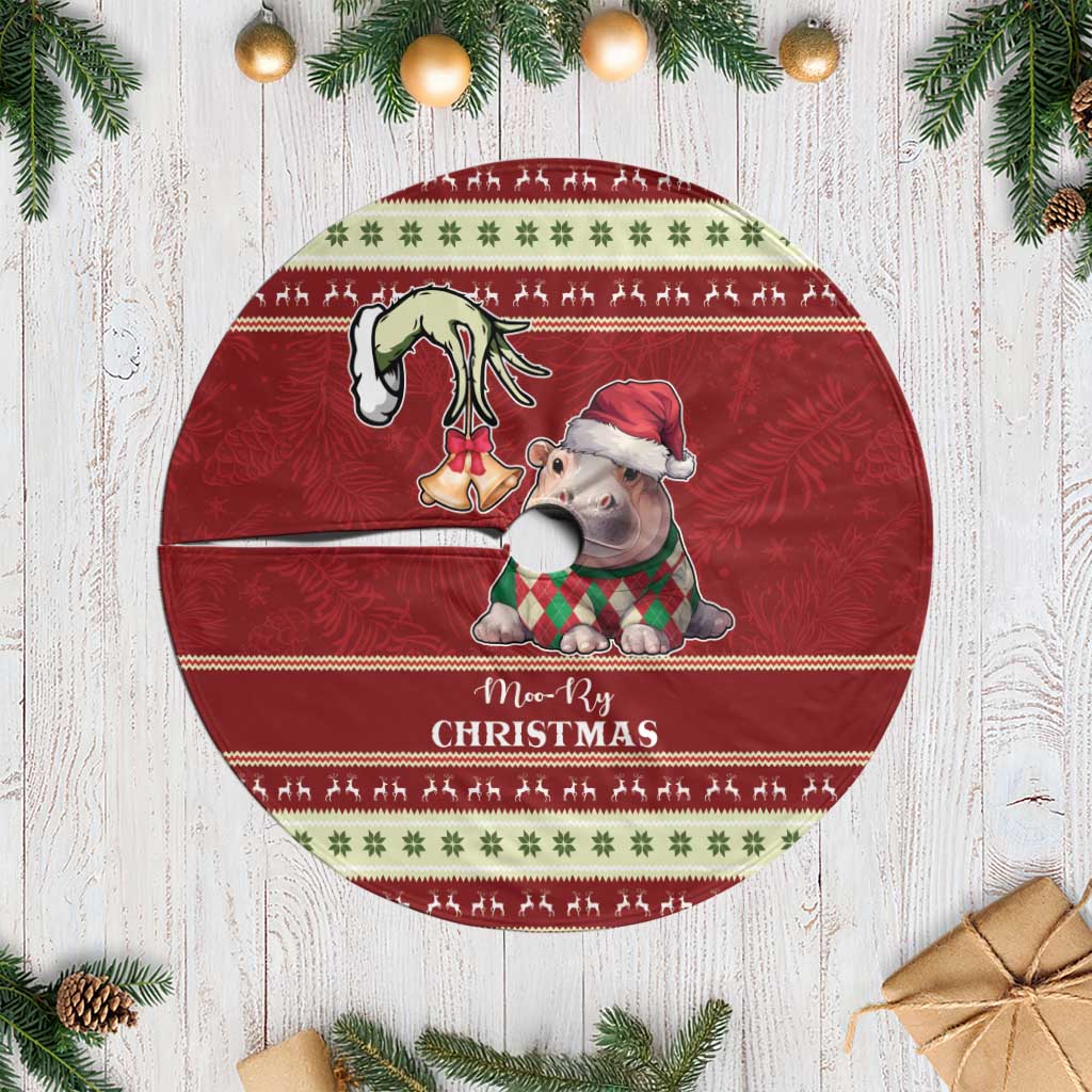 Moo Deng Moo-Ry Christmas Tree Skirt Santa Baby Pygmy Hippo - Wonder Print Shop