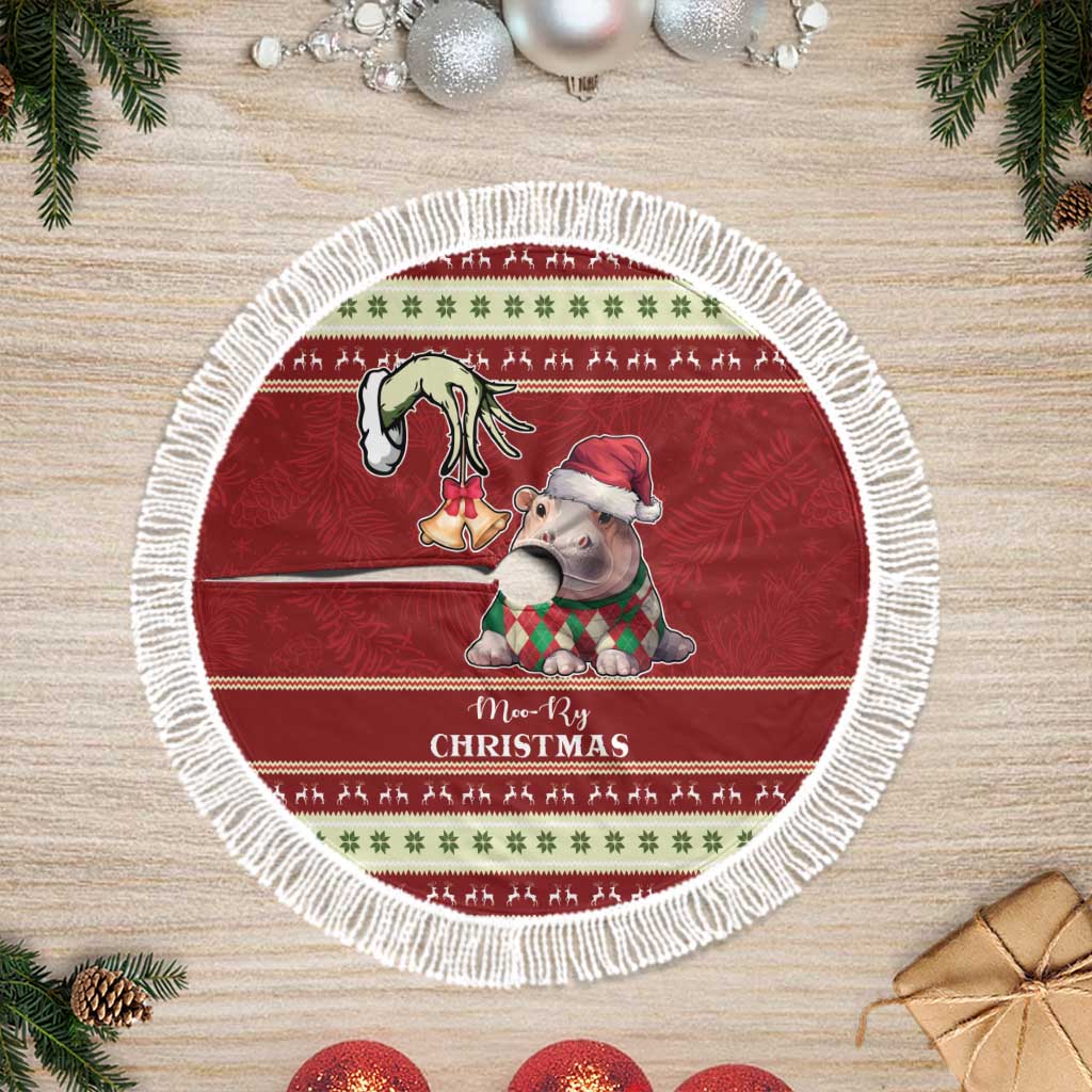 Moo Deng Moo-Ry Christmas Tree Skirt Santa Baby Pygmy Hippo - Wonder Print Shop
