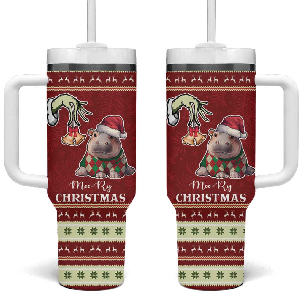 Moo Deng Moo-Ry Christmas Tumbler With Handle Santa Baby Pygmy Hippo - Wonder Print Shop