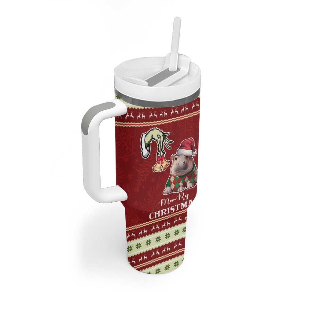 Moo Deng Moo-Ry Christmas Tumbler With Handle Santa Baby Pygmy Hippo - Wonder Print Shop