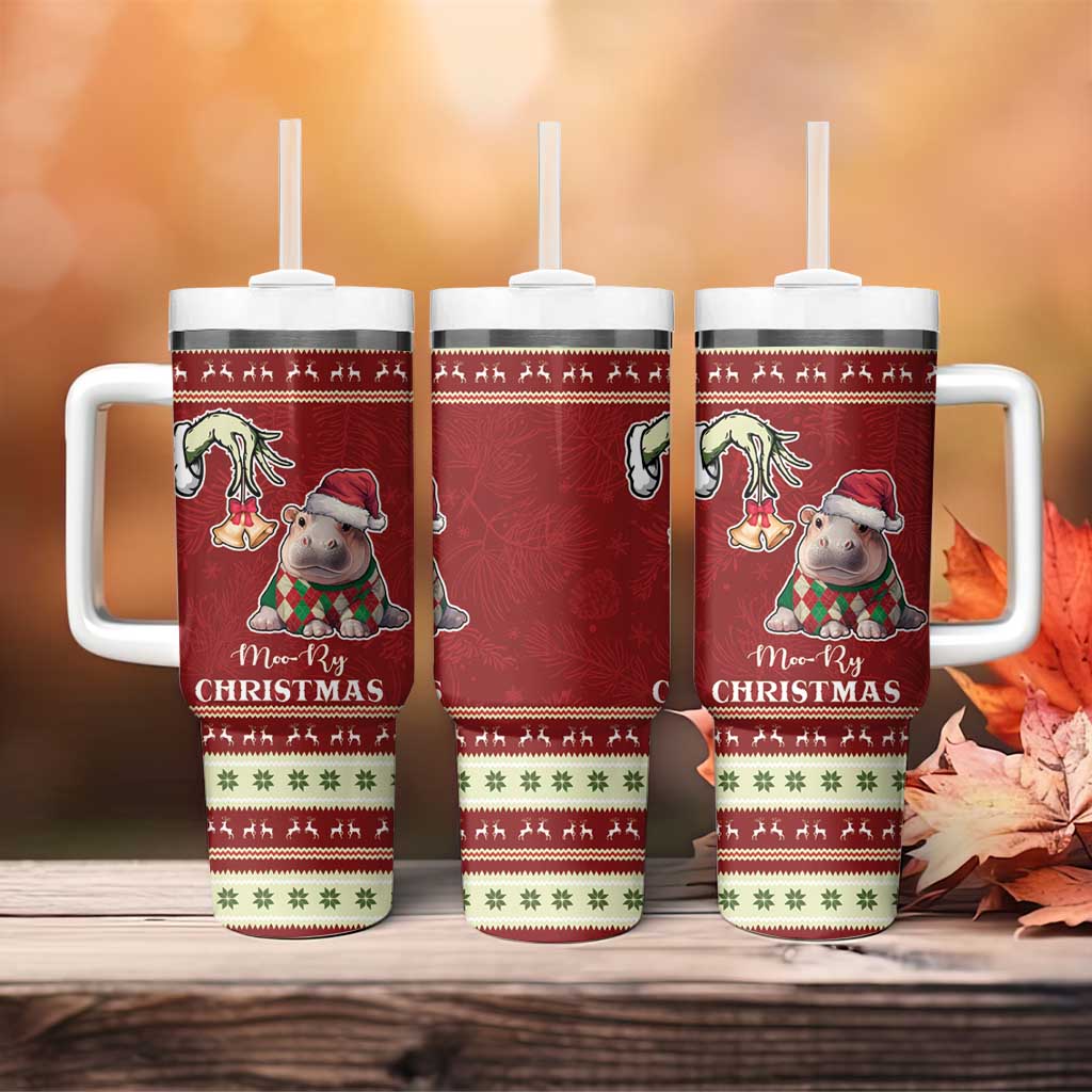 Moo Deng Moo-Ry Christmas Tumbler With Handle Santa Baby Pygmy Hippo - Wonder Print Shop