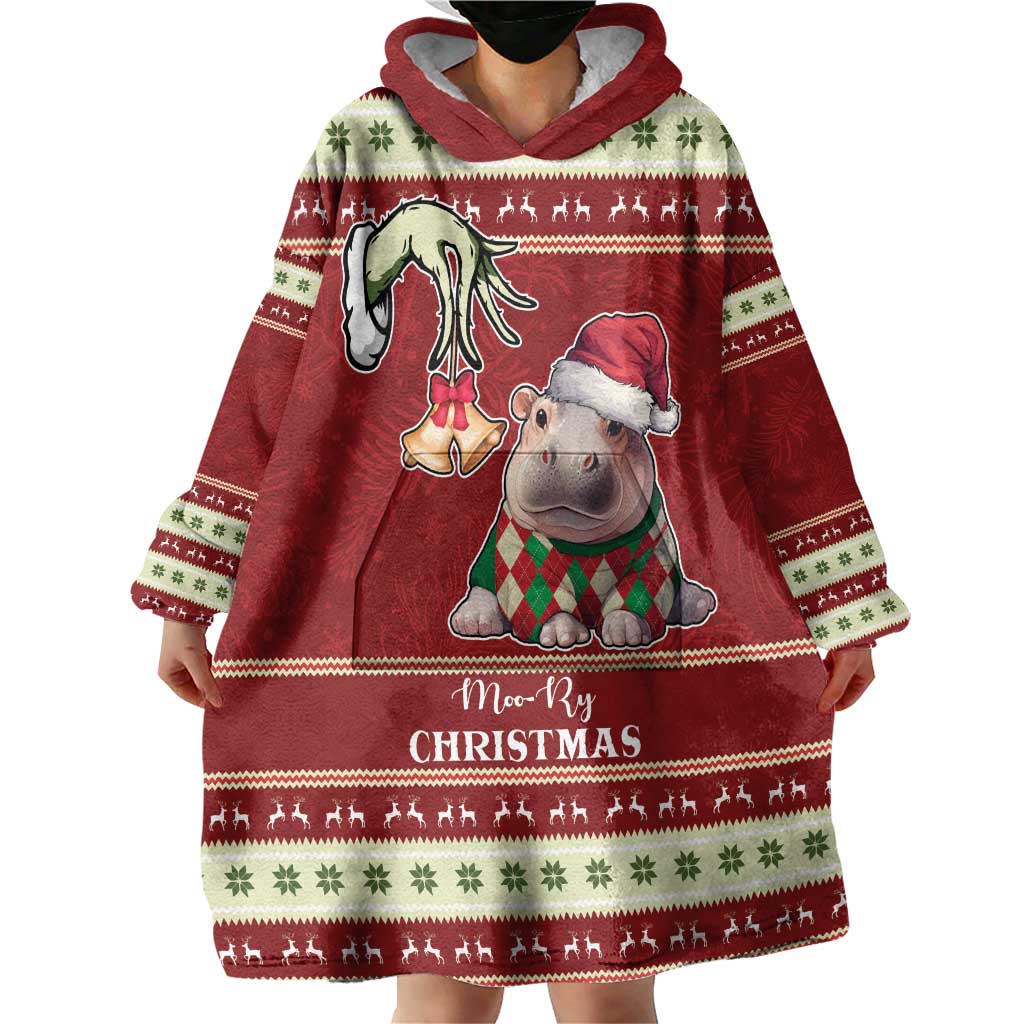 Moo Deng Moo-Ry Christmas Wearable Blanket Hoodie Santa Baby Pygmy Hippo - Wonder Print Shop