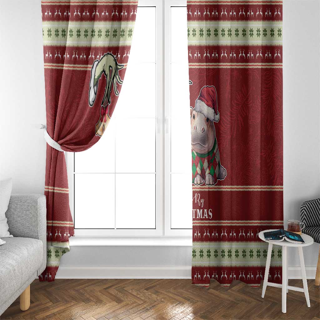 Moo Deng Moo-Ry Christmas Window Curtain Santa Baby Pygmy Hippo - Wonder Print Shop