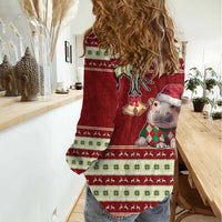 Moo Deng Moo-Ry Christmas Women Casual Shirt Santa Baby Pygmy Hippo - Wonder Print Shop