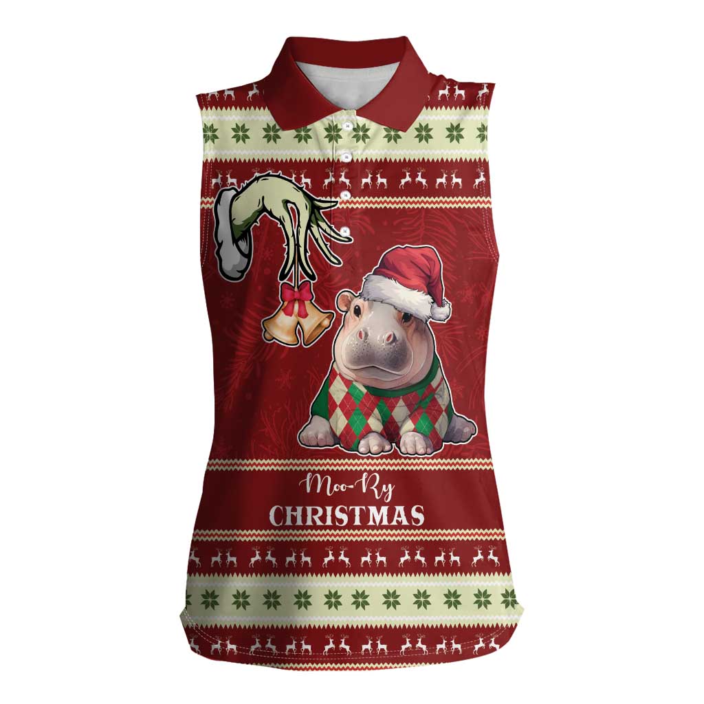 Moo Deng Moo-Ry Christmas Women Sleeveless Polo Shirt Santa Baby Pygmy Hippo - Wonder Print Shop