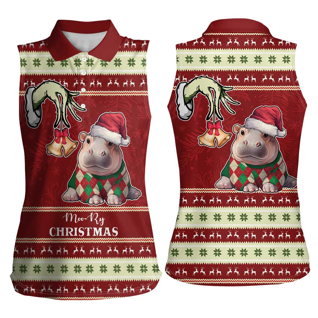 Moo Deng Moo-Ry Christmas Women Sleeveless Polo Shirt Santa Baby Pygmy Hippo - Wonder Print Shop