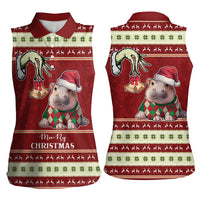 Moo Deng Moo-Ry Christmas Women Sleeveless Polo Shirt Santa Baby Pygmy Hippo - Wonder Print Shop