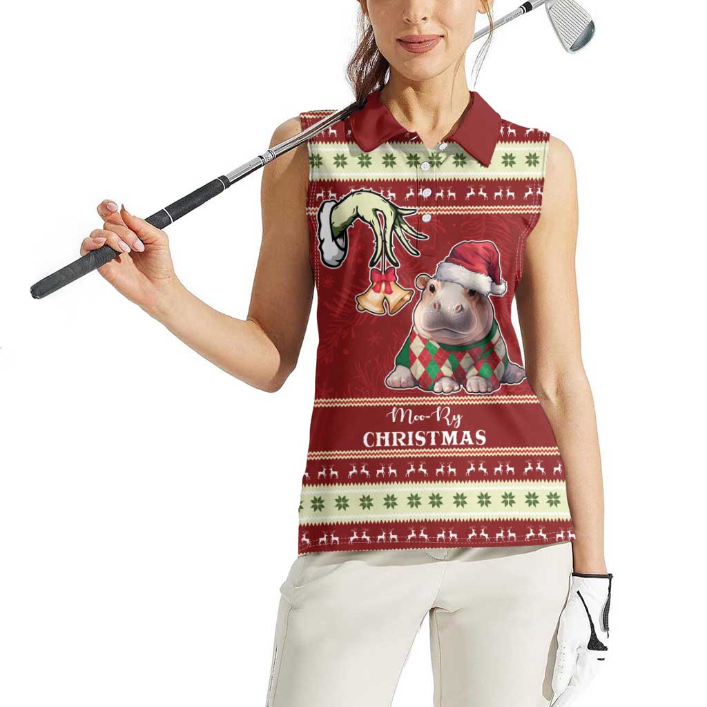 Moo Deng Moo-Ry Christmas Women Sleeveless Polo Shirt Santa Baby Pygmy Hippo - Wonder Print Shop