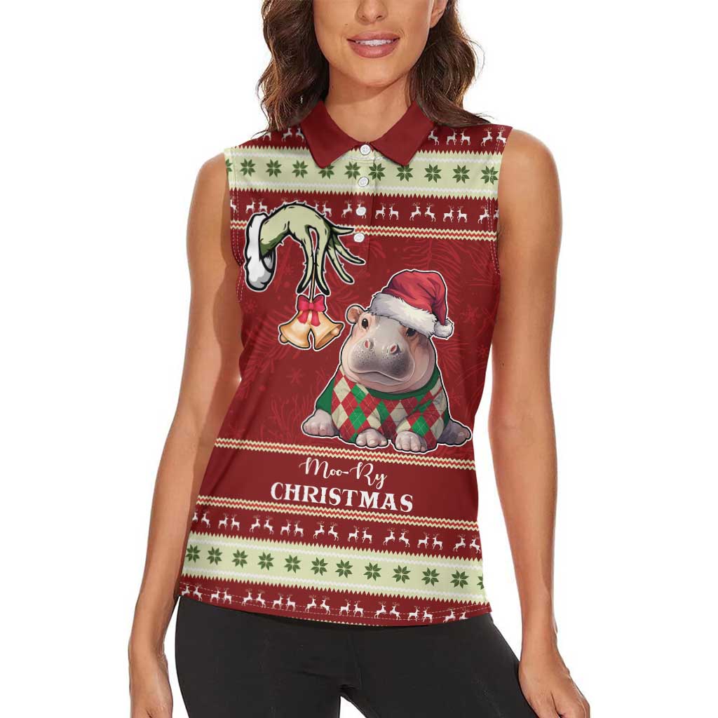 Moo Deng Moo-Ry Christmas Women Sleeveless Polo Shirt Santa Baby Pygmy Hippo - Wonder Print Shop