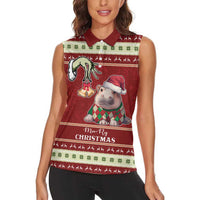 Moo Deng Moo-Ry Christmas Women Sleeveless Polo Shirt Santa Baby Pygmy Hippo - Wonder Print Shop