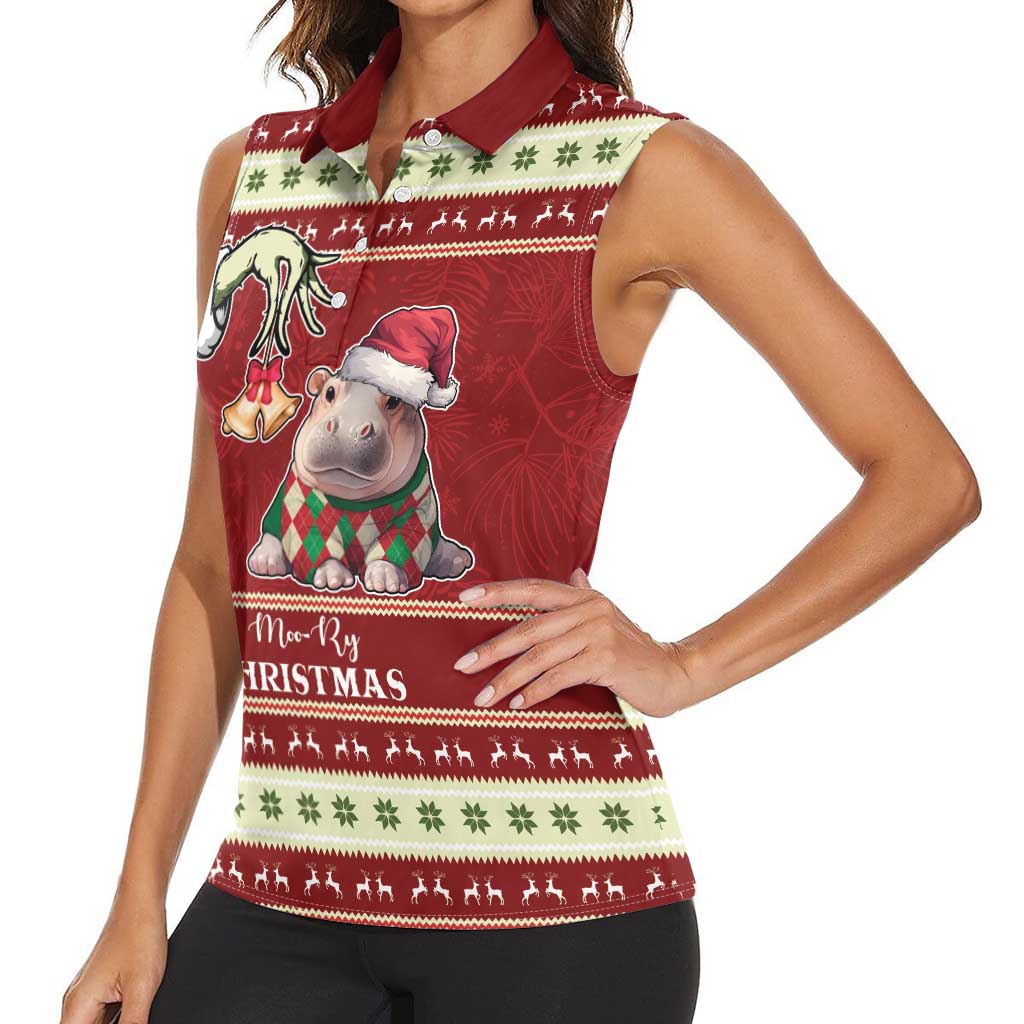 Moo Deng Moo-Ry Christmas Women Sleeveless Polo Shirt Santa Baby Pygmy Hippo - Wonder Print Shop