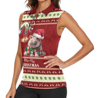 Moo Deng Moo-Ry Christmas Women Sleeveless Polo Shirt Santa Baby Pygmy Hippo - Wonder Print Shop