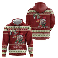 Moo Deng Moo-Ry Christmas Zip Hoodie Santa Baby Pygmy Hippo - Wonder Print Shop