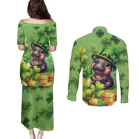 Leprechaun Moo Deng St Patricks Day Couples Matching Puletasi and Long Sleeve Button Shirt LT9 - Wonder Print Shop