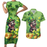 Leprechaun Moo Deng St Patricks Day Couples Matching Short Sleeve Bodycon Dress and Hawaiian Shirt LT9 - Wonder Print Shop