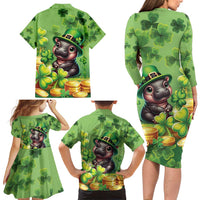 Leprechaun Moo Deng St Patricks Day Family Matching Long Sleeve Bodycon Dress and Hawaiian Shirt LT9 - Wonder Print Shop
