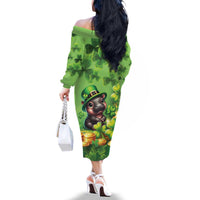 Leprechaun Moo Deng St Patricks Day Family Matching Off The Shoulder Long Sleeve Dress and Hawaiian Shirt - Wonder Print Shop