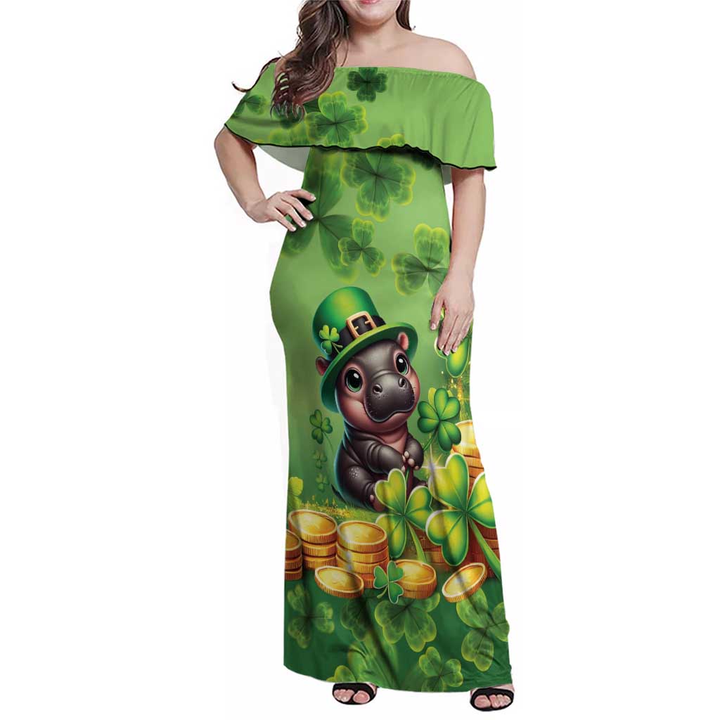 Leprechaun Moo Deng St Patricks Day Family Matching Off Shoulder Maxi Dress and Hawaiian Shirt LT9 - Wonder Print Shop