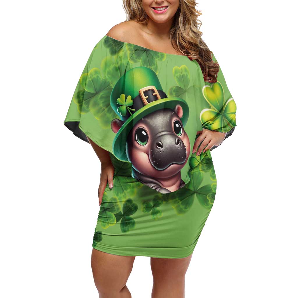 Leprechaun Moo Deng St Patricks Day Family Matching Off Shoulder Short Dress and Hawaiian Shirt LT9 - Wonder Print Shop