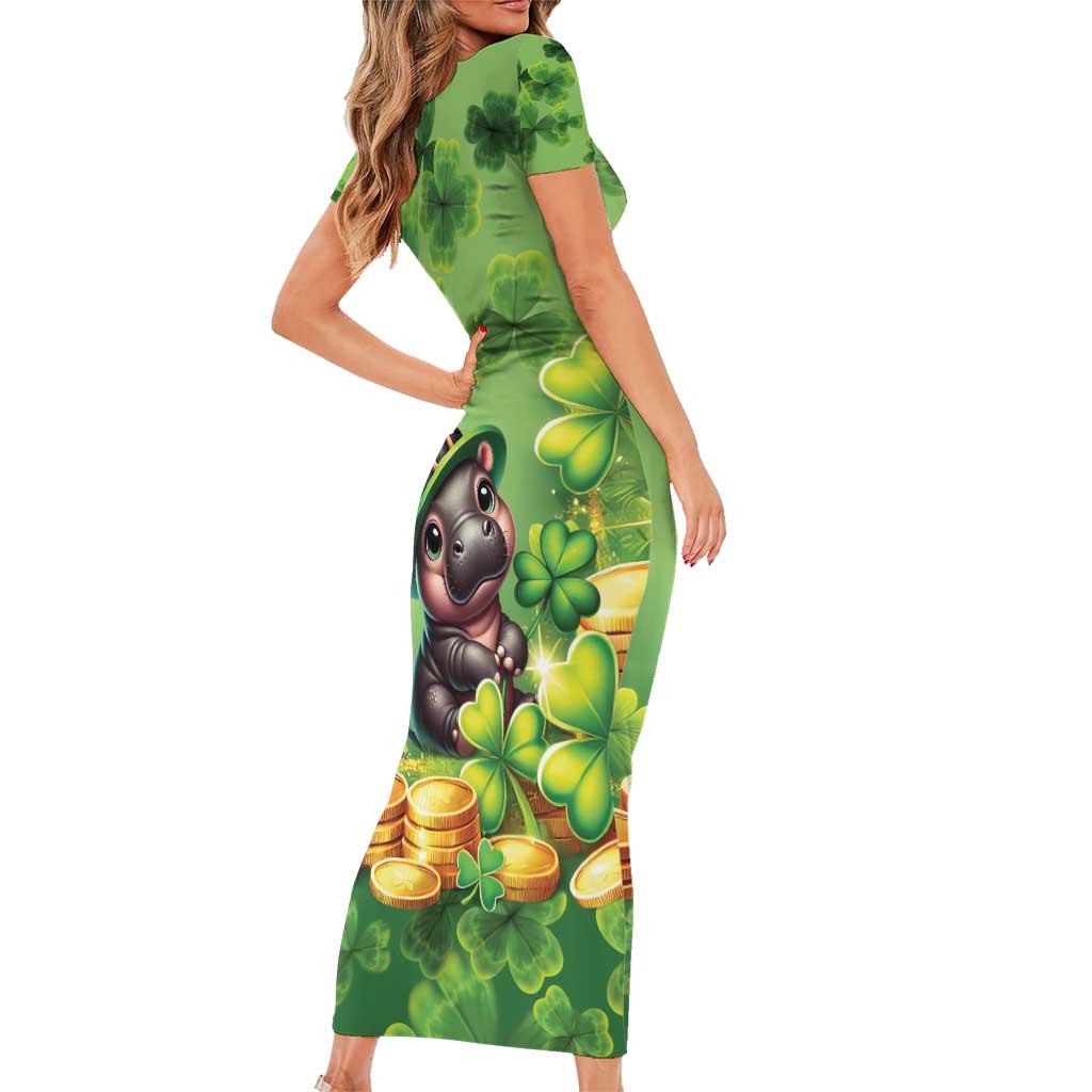 Leprechaun Moo Deng St Patricks Day Family Matching Short Sleeve Bodycon Dress and Hawaiian Shirt - Wonder Print Shop
