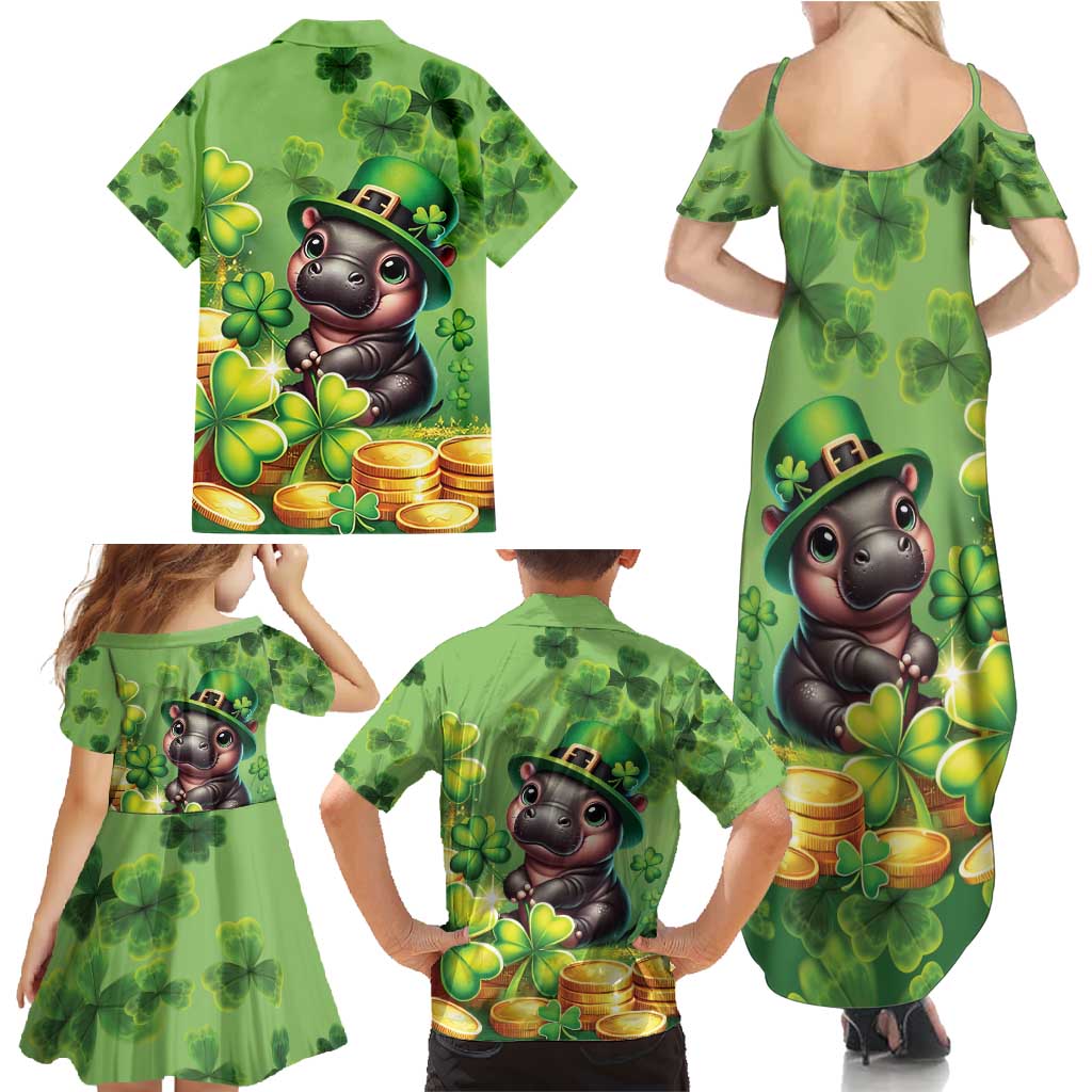 Leprechaun Moo Deng St Patricks Day Family Matching Summer Maxi Dress and Hawaiian Shirt - Wonder Print Shop