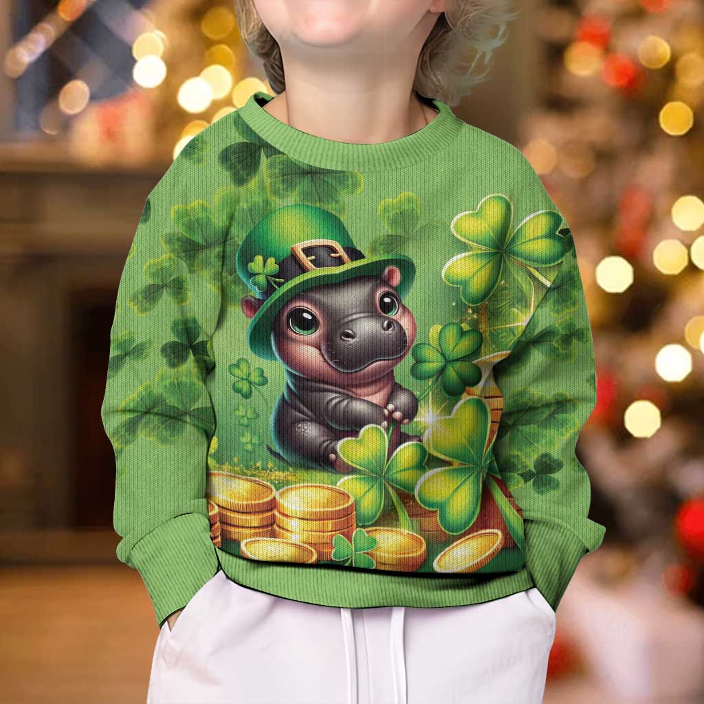 Leprechaun Moo Deng St Patricks Day Kid Ugly Christmas Sweater - Wonder Print Shop