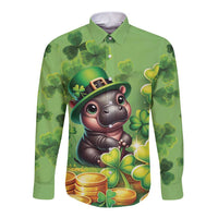 Leprechaun Moo Deng St Patricks Day Long Sleeve Button Shirt - Wonder Print Shop