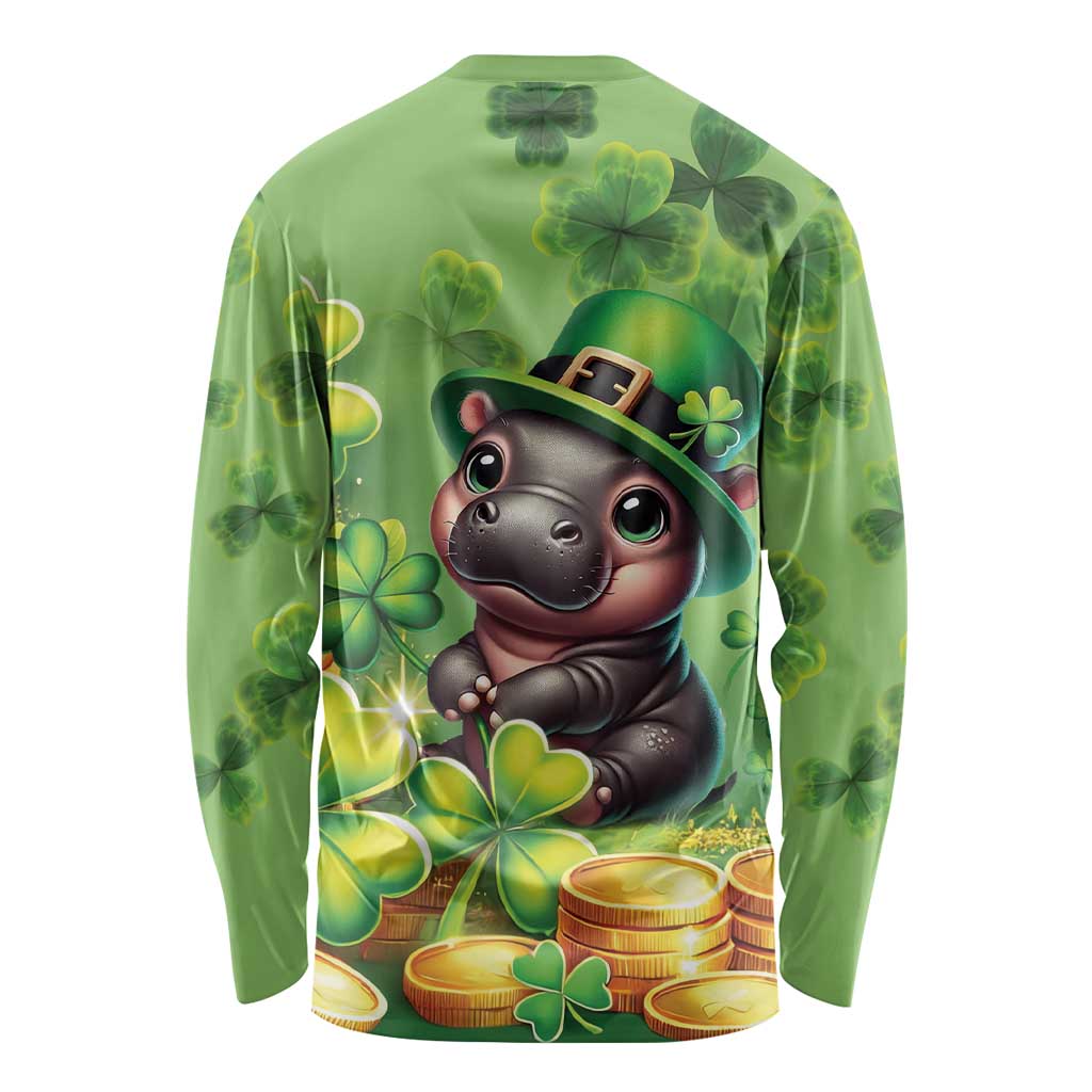 Leprechaun Moo Deng St Patricks Day Long Sleeve Shirt - Wonder Print Shop