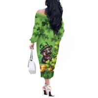 Leprechaun Moo Deng St Patricks Day Off The Shoulder Long Sleeve Dress - Wonder Print Shop