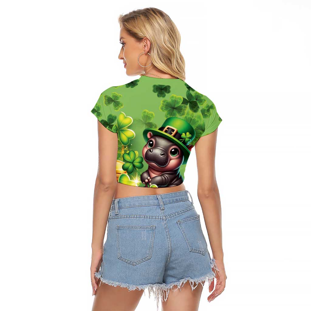 Leprechaun Moo Deng St Patricks Day Raglan Cropped T Shirt - Wonder Print Shop