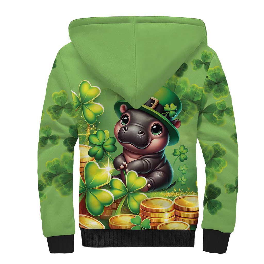 Leprechaun Moo Deng St Patricks Day Sherpa Hoodie - Wonder Print Shop
